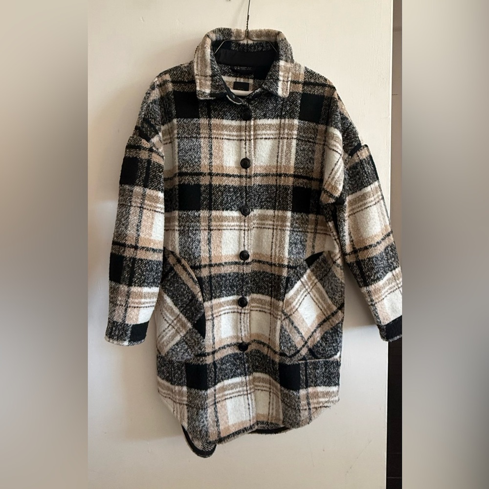 Plaid Women's Coat - Black and Tan